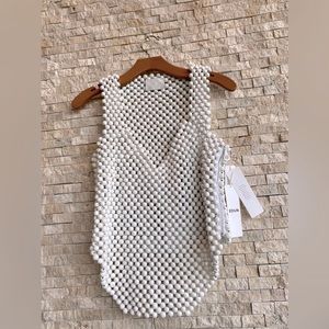 EDUN White wooden beaded tank